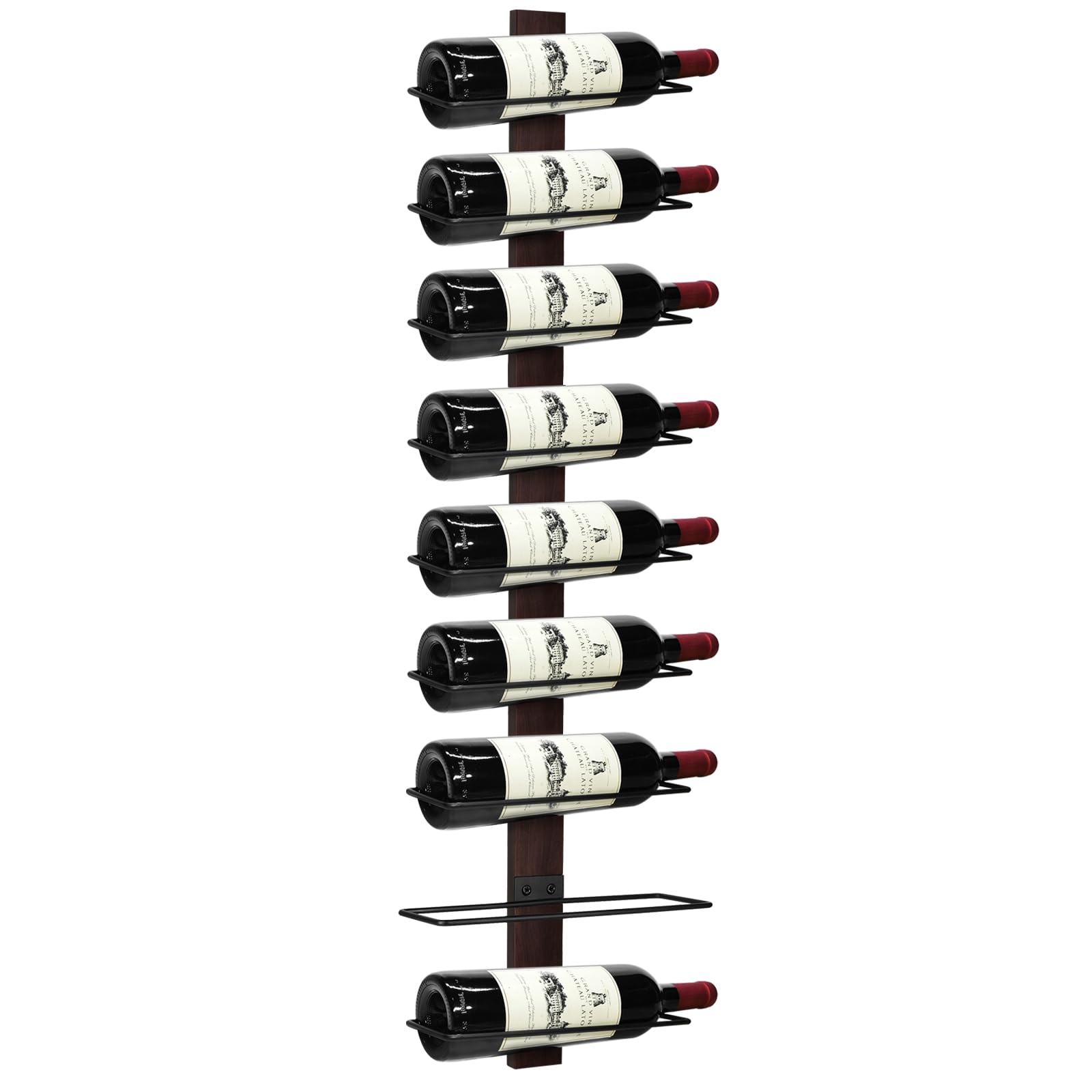 AGJIDSO Botellero de Pared para 9 Botellas de Vino, estantería de Pared para 9 Botellas de Vino, estantería de Pared de Madera Maciza, estantería de Metal para Colgar en la Pared, para Cocina
