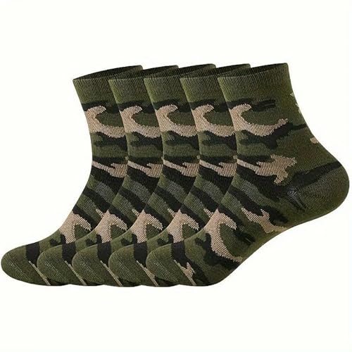 DMMWCX Sock 5 Pairs Of Men'S Socks Camouflage Compression Mid-Calf Socks For Everyday Wear-Green-5 Pairs