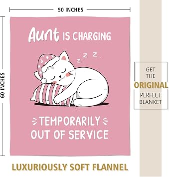 Funny Aunt Gifts from Niece Nephew, Cute Cat Pink Flannel Blanket