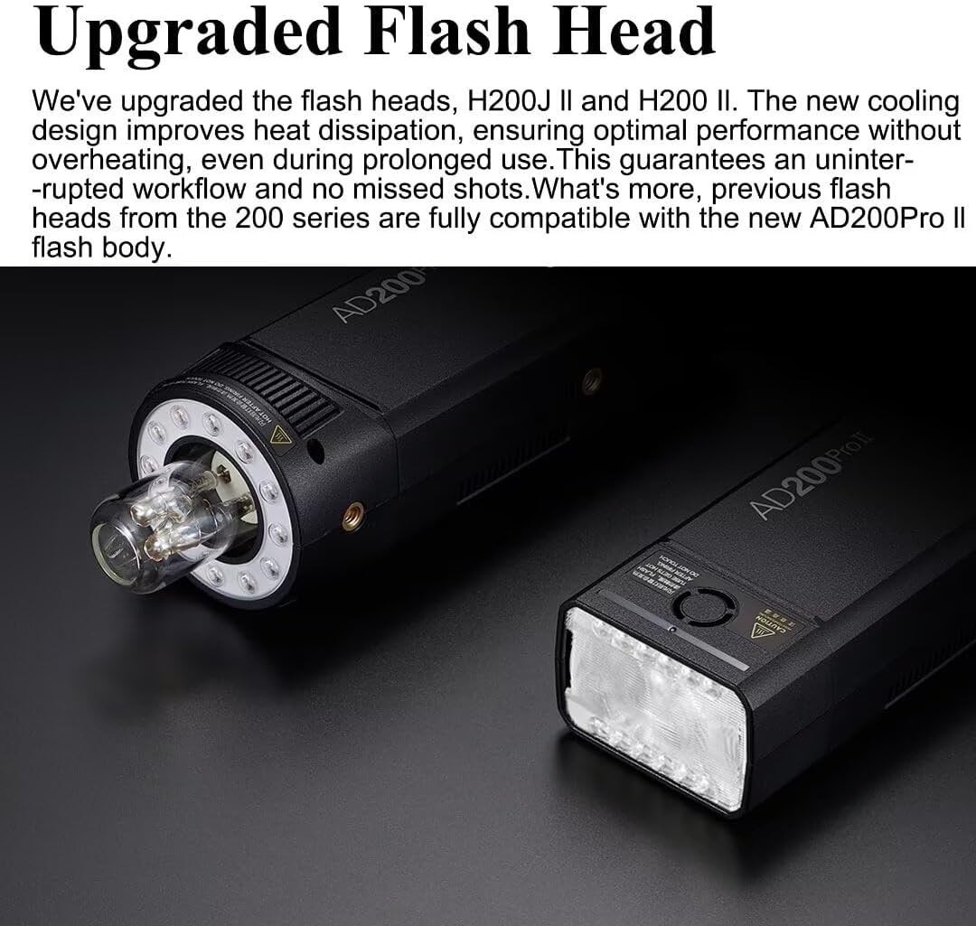 Godox AD200 Pro II Flash Strobe,HSS Pocket Camera Monolight 200Ws 5800K Bi-Color TTL 1/8000s with 2.4G Wireless X System,One-Tap Sync with X3,with Recharge Battery (AD200 AD200Pro Upgraded)