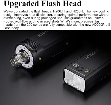 Godox AD200 Pro II Flash Strobe,HSS Pocket Camera Monolight 200Ws 5800K Bi-Color TTL 1/8000s with 2.4G Wireless X System,One-Tap Sync with X3,with Recharge Battery (AD200 AD200Pro Upgraded)