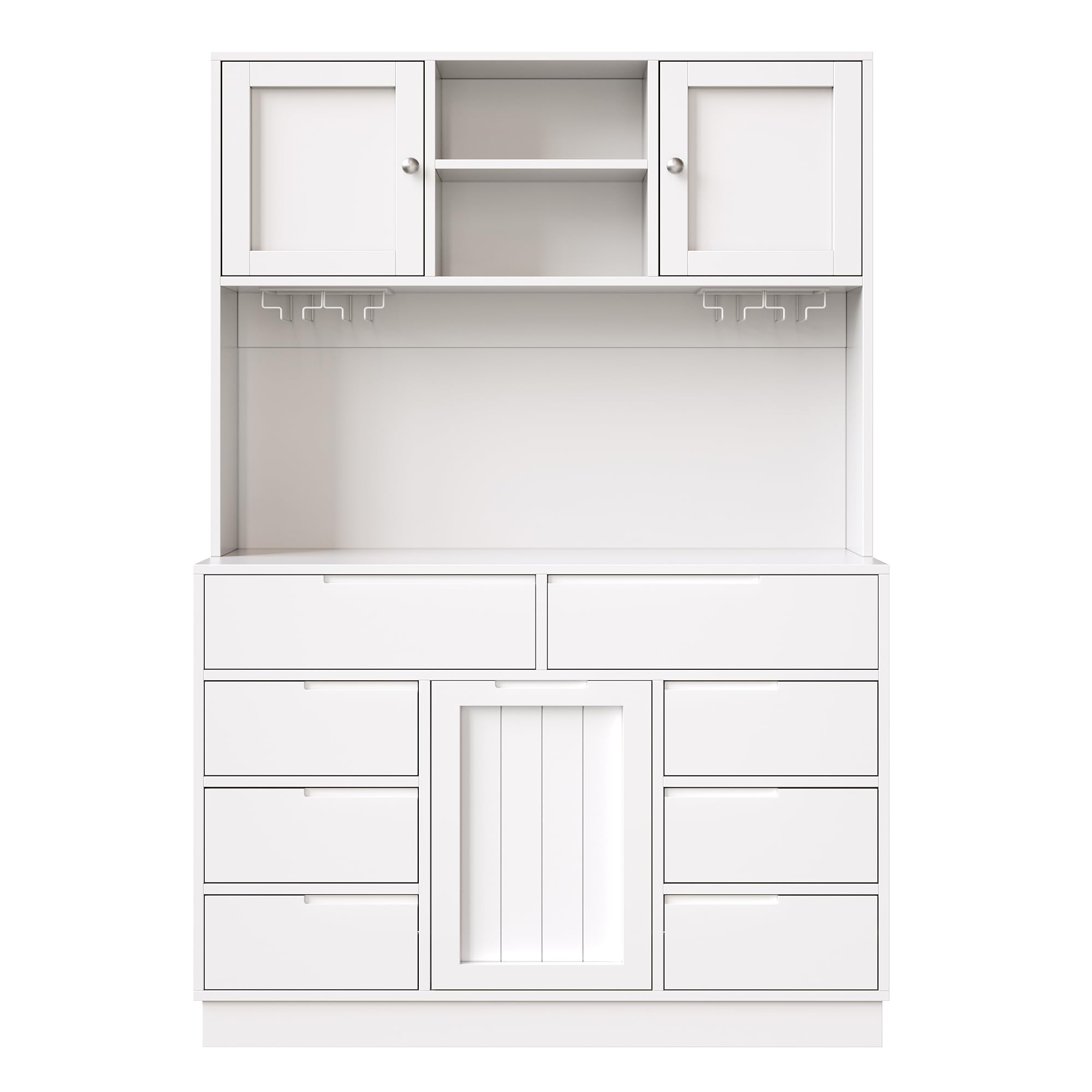 Mobile alto moderno, bianco, 120 × 40 × 183,5 cm, armadio da cucina, armadi alti per soggiorno, 8 cassetti, chiusura magnetica, ripiani regolabili in altezza