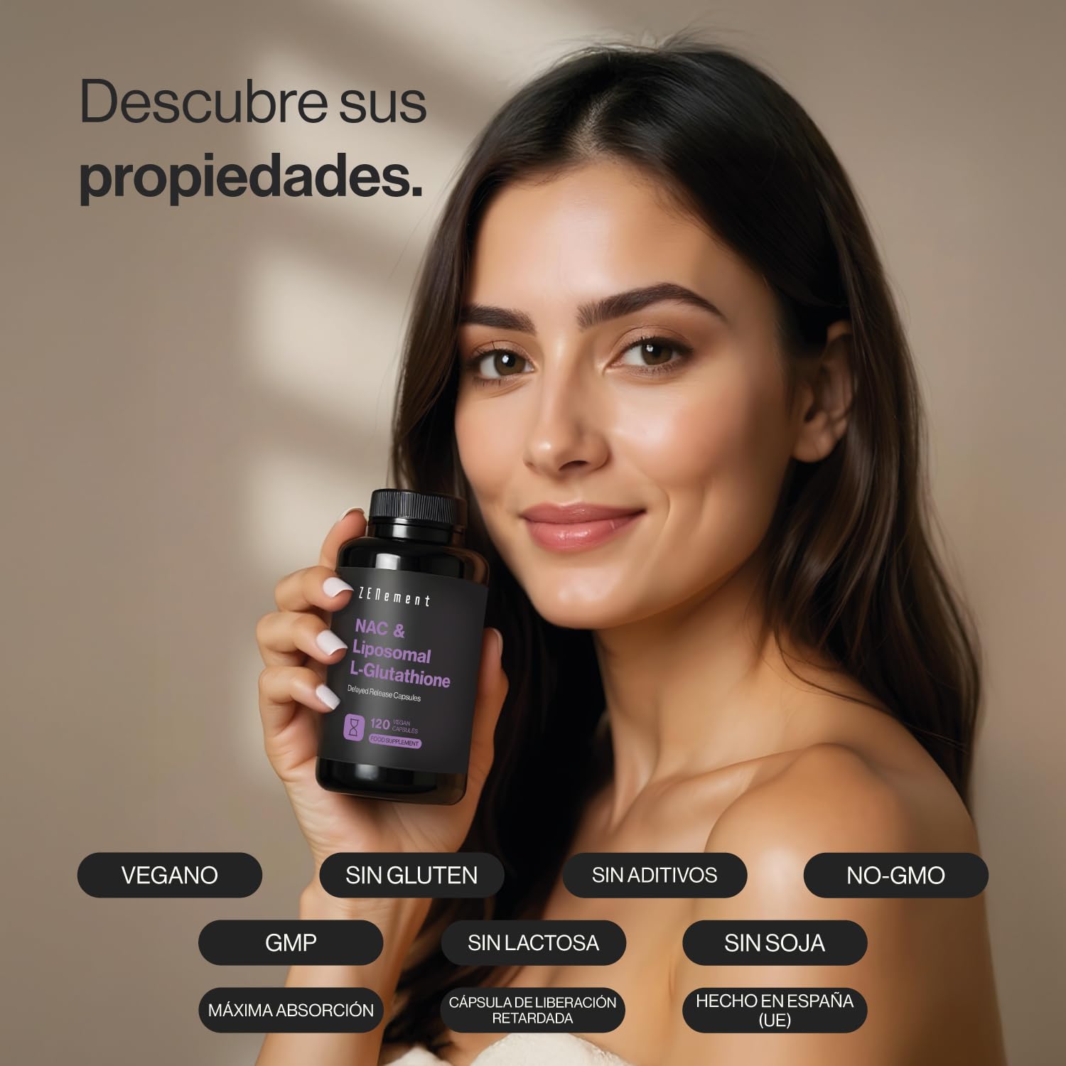 NAC con L-Glutatión Liposomal - Fórmula Avanzada con N‑Acetil‑Cisteína y Glutatión de Alta Absorción - Cápsulas Veganas de Liberación Retardada, Sin Aditivos - 120 Cápsulas, 4 Meses - Zenement