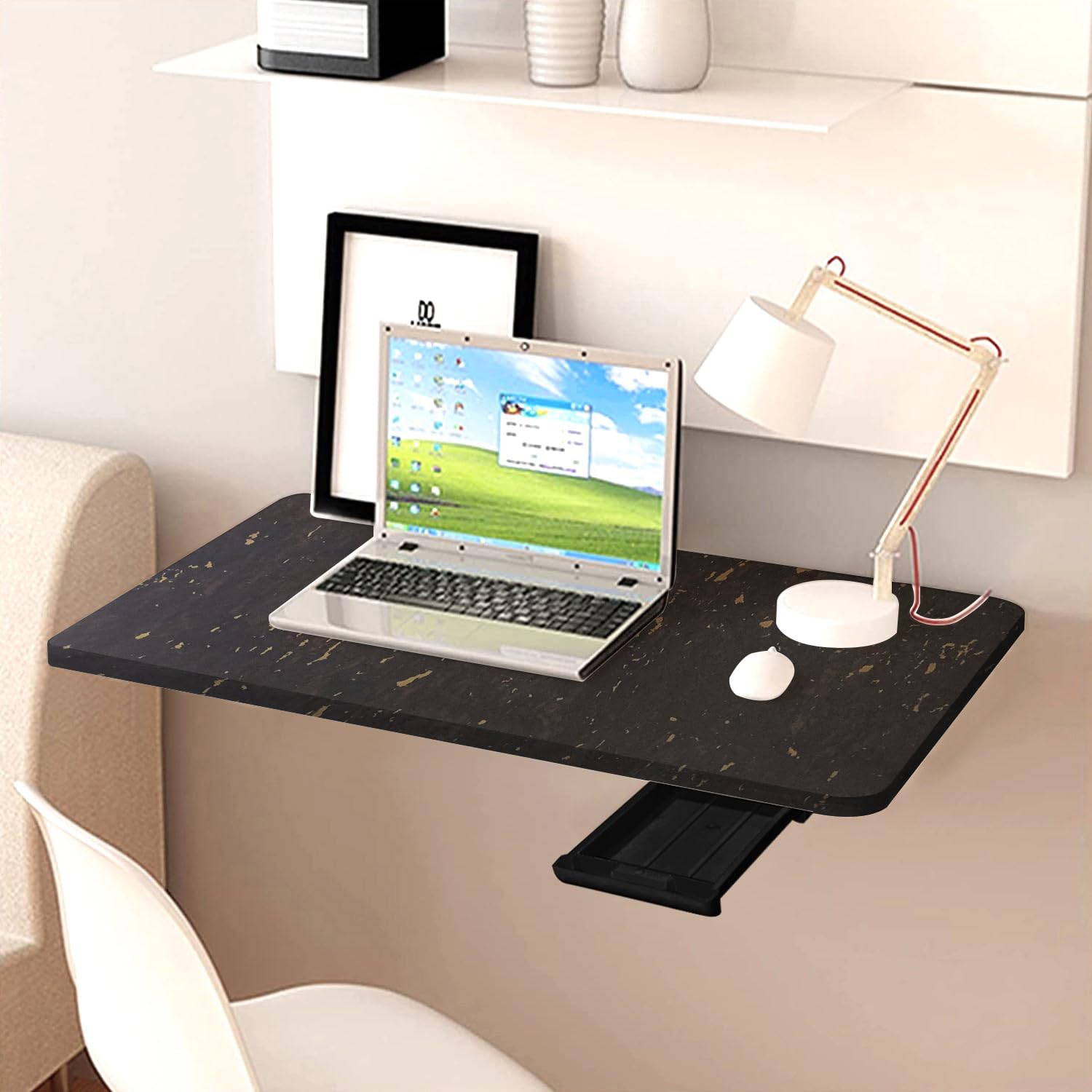 QARA Wooden 16 x 24 inches Wall Mouted Foldable Table | Wall Mount Study for Home & Office | Wall Laptop Desk Mount Table (Black)