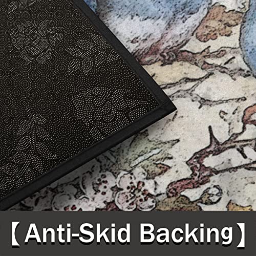 Pardick Vintage Blue Bird Branch Half Round Door Mat, Cute Animal Non-Slip Half Circle Area Rug Doormat Absorbent Half Moon Rug For Indoor Outdoor Kitchen Bedroom Home Decor #TOP2