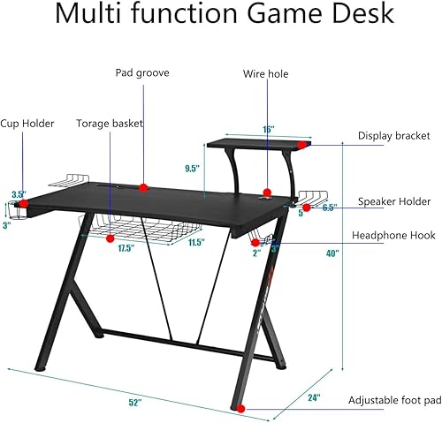 Miniatura 3 de POWERSTONE Escritorio para juegos de 52 pulgadas - Escritorio para computadora con estante para monitor, cesta de almacenamiento, soporte para tazas
