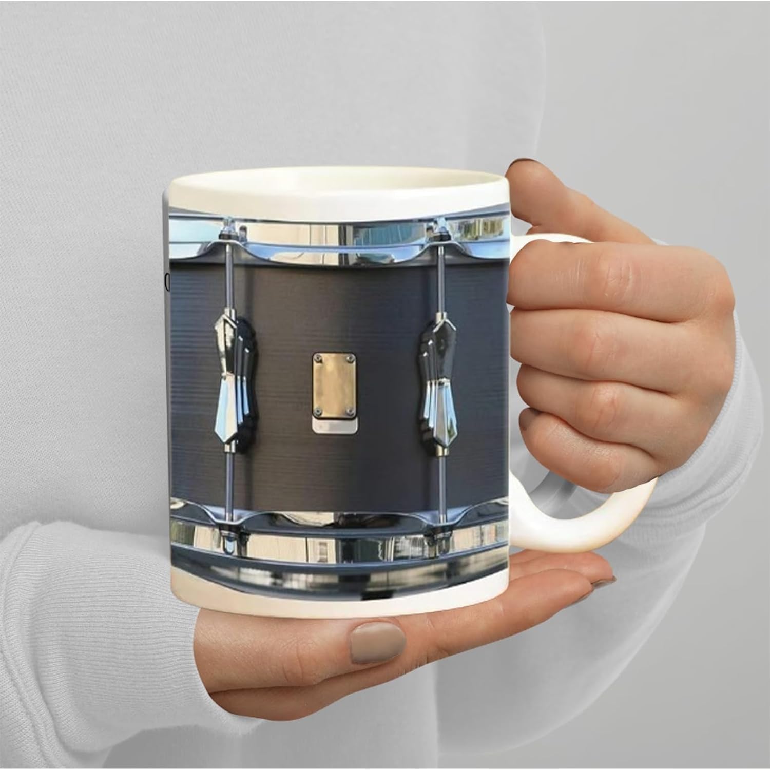 Tazza Vintage Nera con Tamburo, Divertenti Regali per Batteristi, Nuovo Regalo 2025 per Batterista, Tazza da caffè con Tamburo, Divertente Tazza Britannica con Tamburo, Tazza D, White