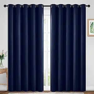 Yakamok Blackout Curtains Room Darkening Thermal Insulated Window Panels,Solid Grommet Top Drapes for Bedroom/Living Room(70Wx84L, Navy Blue, 2 Panels)