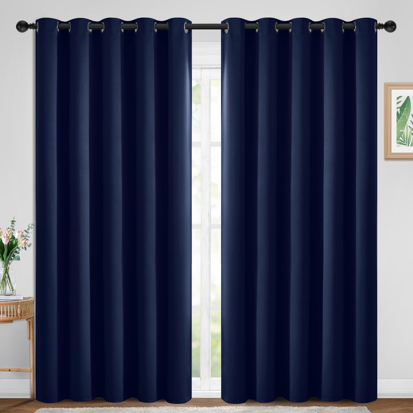 Yakamok Blackout Curtains Room Darkening Thermal Insulated Window Panels Solid Grommet Curtains for Bedroom/Living Room (70W x 84L, Navy, 2 Panels) — image 1