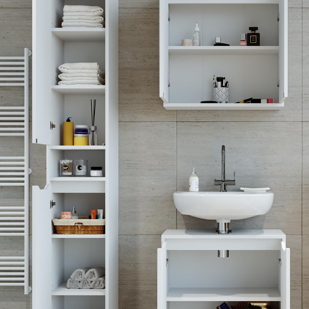 Armadio Colonna Per Bagno Hzuaneri - 30x30x180 Cm, 2 Ante, 1 Cassetto, Ripiani Regolabili, Bianco