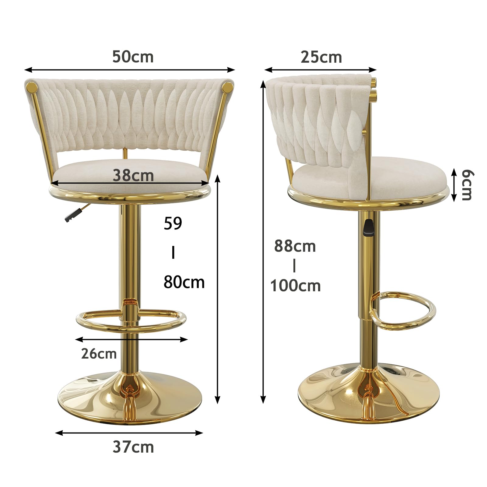 Set di 1 Sgabelli da Bar in Velluto Sgabelli Cucina Moderni Sgabello Cucina Regolabile in Altezza con Schienale Girevoli Sedia Cucina Alta (Oro)