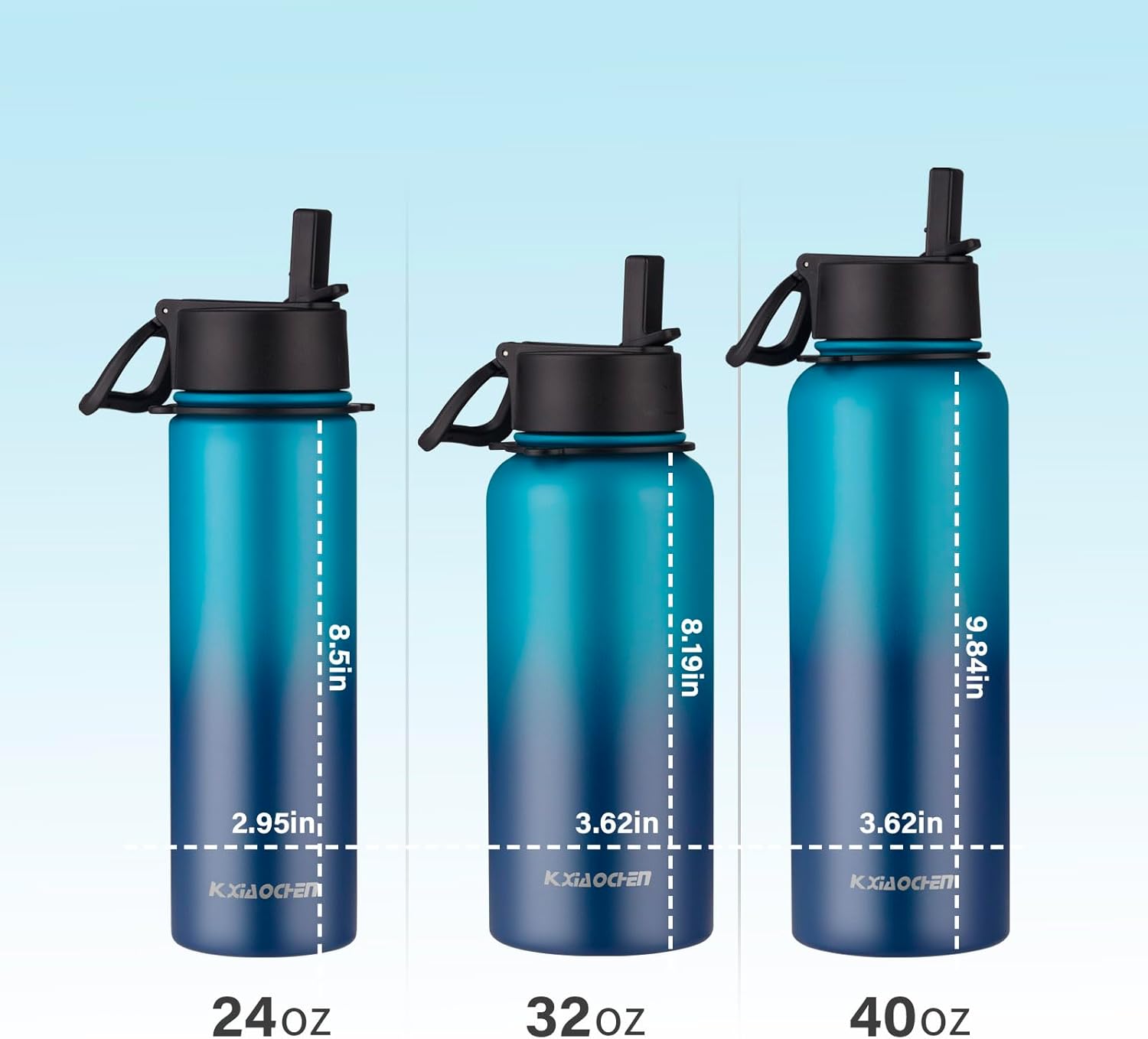KXIAOCHEN 40 oz Insulated Water Bottle With Strap, Cold For 48 Hrs Leak Proof, Triple Wall Stainless Steel Sports Water Bottle With Straw And Spout Lid For Gym Hiking Travel