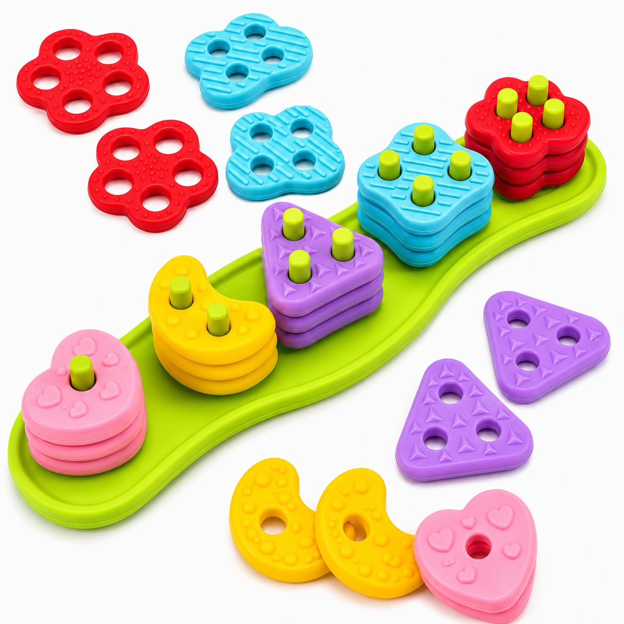 Dubydu Silicone Baby Sorting & Stacking Toys, Montessori Sensory Shape Blocks for Toddlers 1-2 Years, Soft Teething Toy with Textures & Colors, Educational Toys Gift for Boys Girls