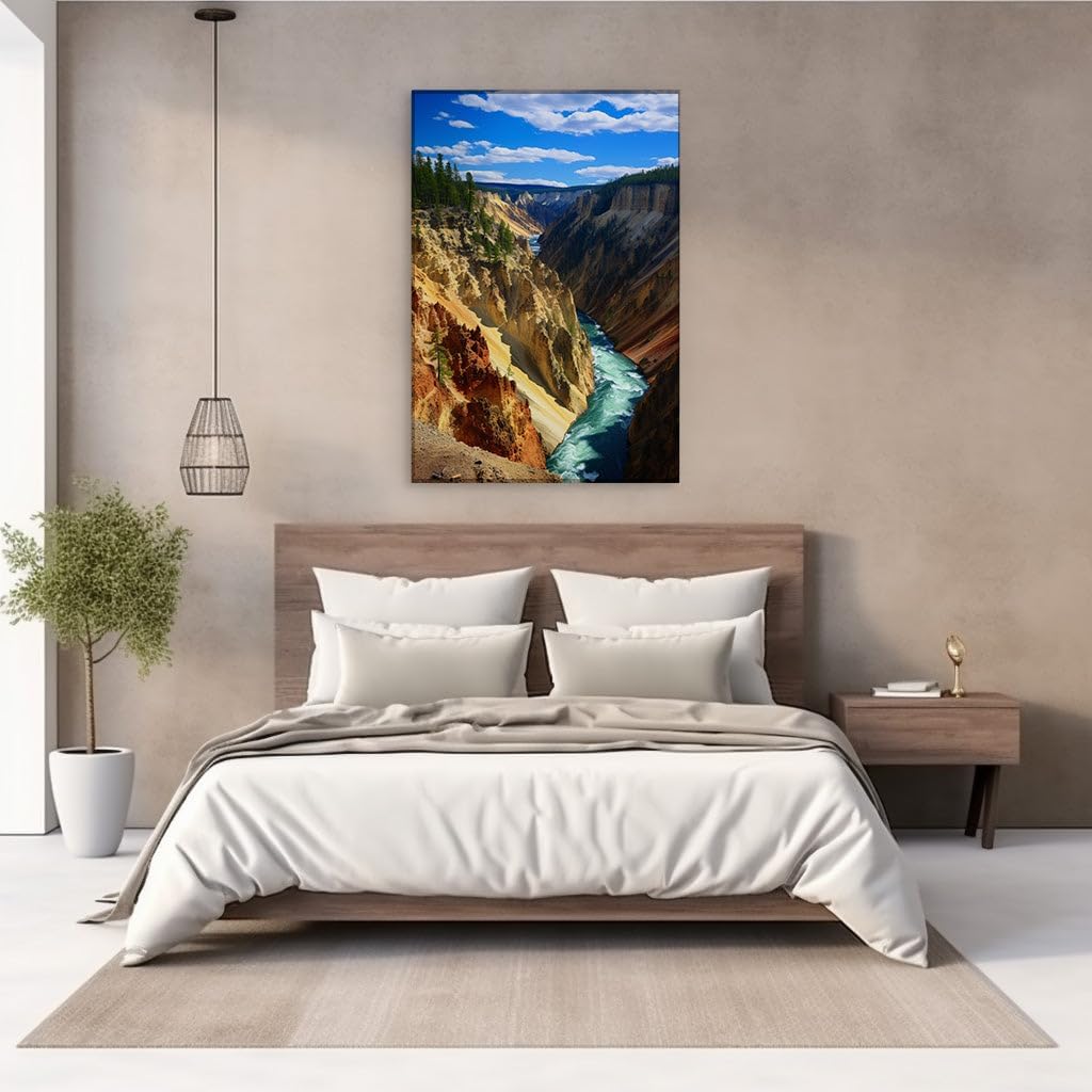 Canvas for Living room. Riveting Canyon Splendor: A Symphony of Turquoise Flow, Chromatic Cliffs, and Verdant Whispers, 27 x 18 inch Canvas Wall Art - Contemporary Masterpieces - Modern Home Decor