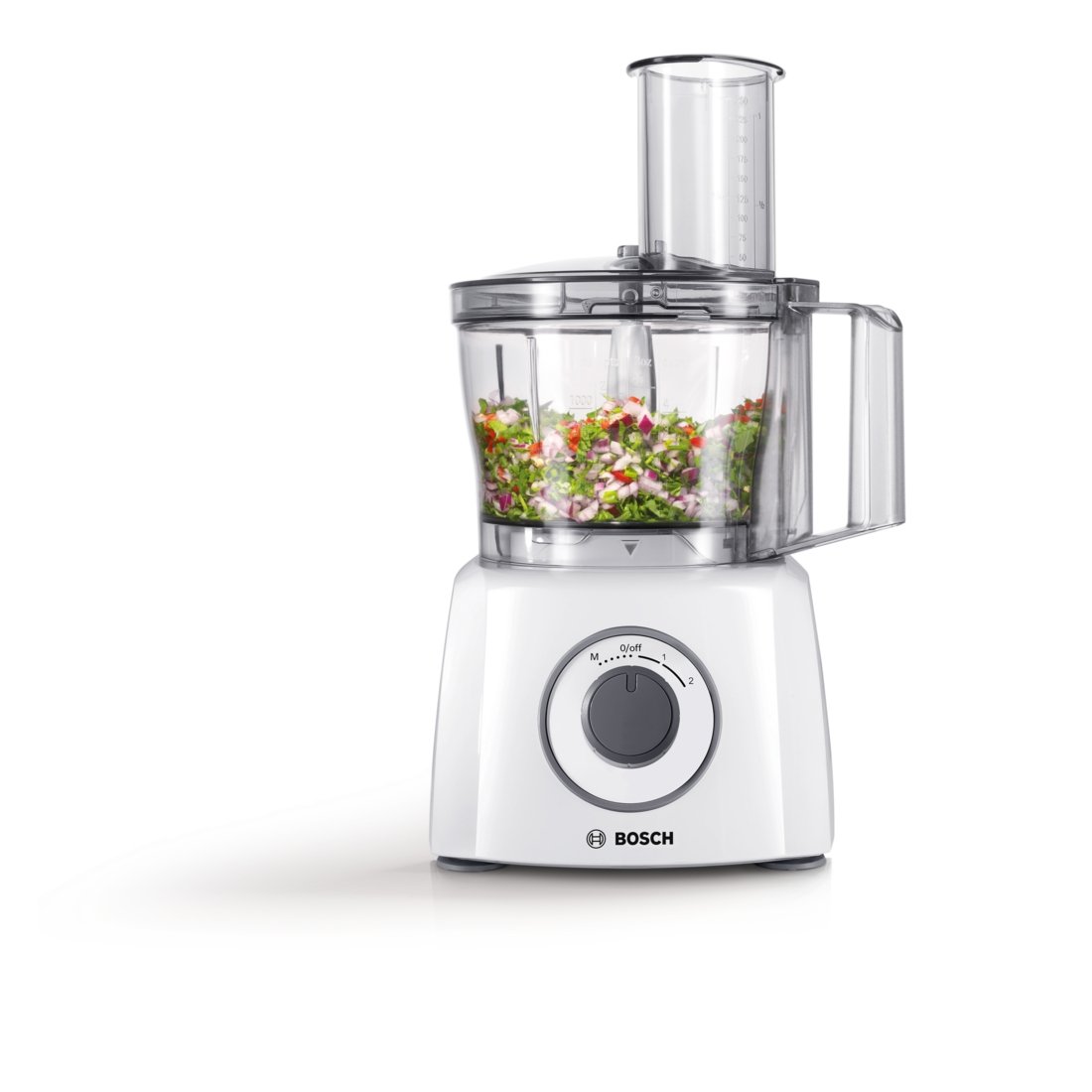 Bosch MCM3110W - Robot de cocina (2,3 L, Blanco, Giratorio, De plástico, Acero inoxidable, 800 W)