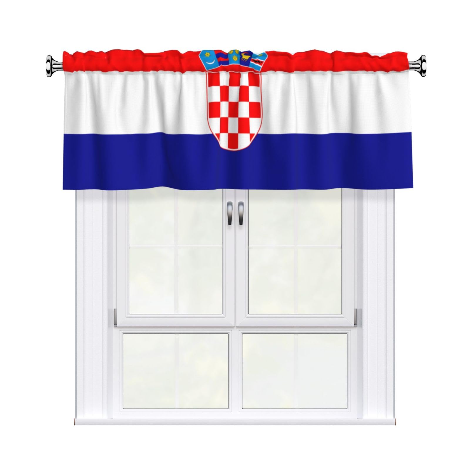 WHJSHOP Republic of Croatia flag Prints Curtain Valance 54x18in - Peach Skin Kitchen Window Layer, Filtered Light & Quick-Install Rod Pocket Cover