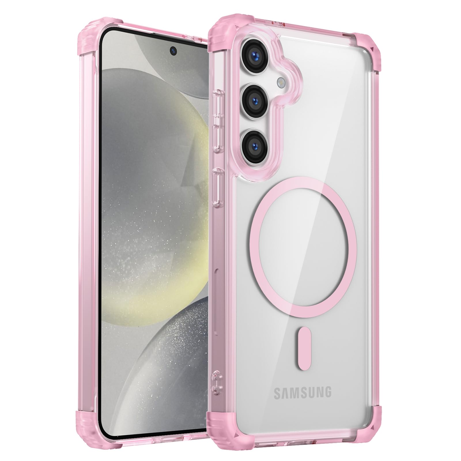 Funda magnética Samsung S24 rosa transparente con esquinas reforzadas anticaídas 8