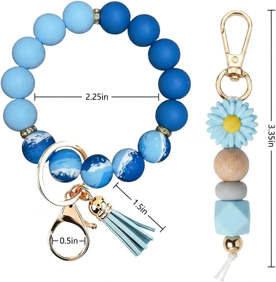 2PCS Bracelet Key Ring Set, Cute Car Key chain Wristlet, Silicone Beaded Bangle keyChains for Women Girls image 5