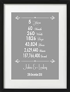 5 Years Married and Counting Personalised 1st Wedding Anniversary Gifts for Couples, Mr & Mrs Gifts Any Year Wedding Anniversary 1st, 2nd, 3rd, 4th, 5th, 10th, 20th, 50th A5, A4, A3 Canvas or Print