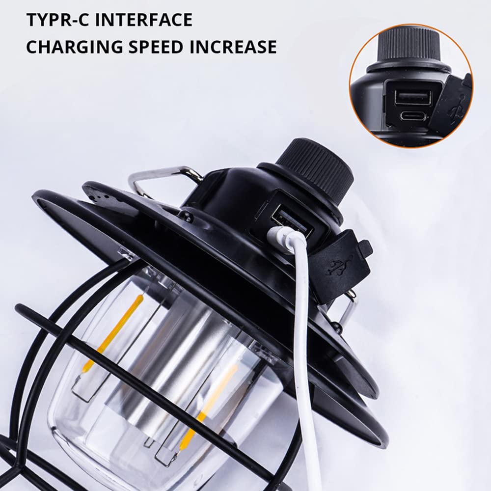 Lampka nocna, lampa kempingowa LED, latarnia kempingowa z ładowaniem USB, latarnia kempingowa retro z hakiem, regulacja trybu światła 3, IPX4 Wodoodporna zewnętrzna lampa kempingowa do namiotu turysty