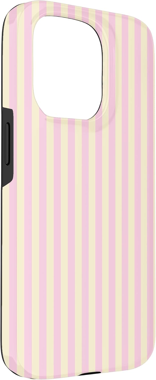 Minimalist Light Pink Pastel Yellow Vertical Line Stripes Case for iPhone 15 Pro - Image 3