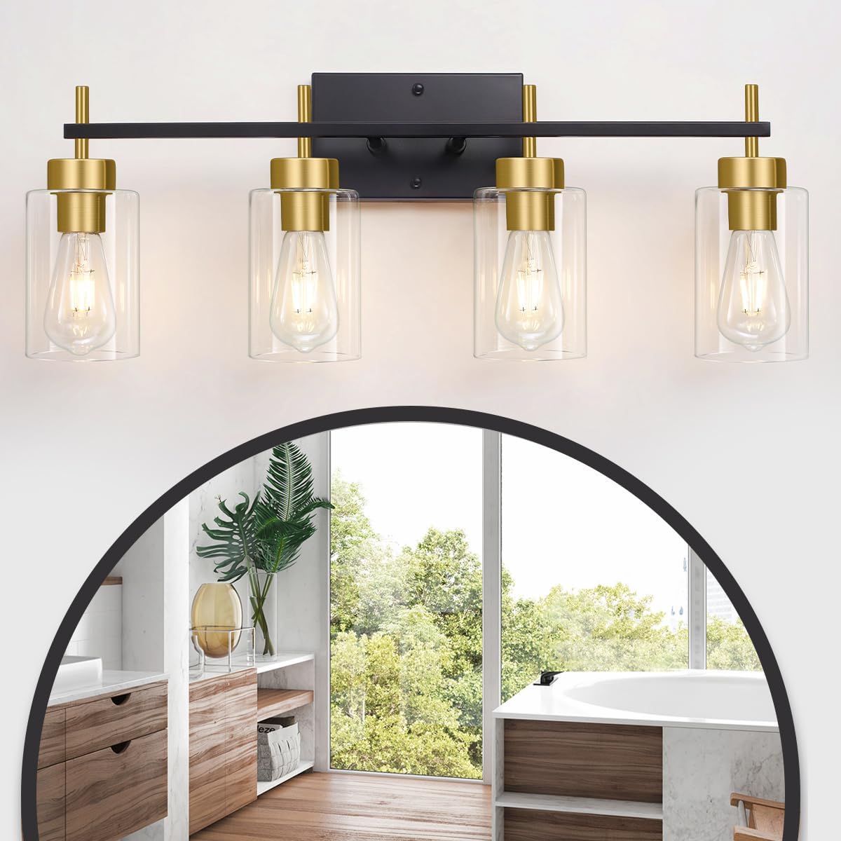 ZSMIHDOH Black Gold Bathroom Vanity Light, Mid Century Modern Brushed