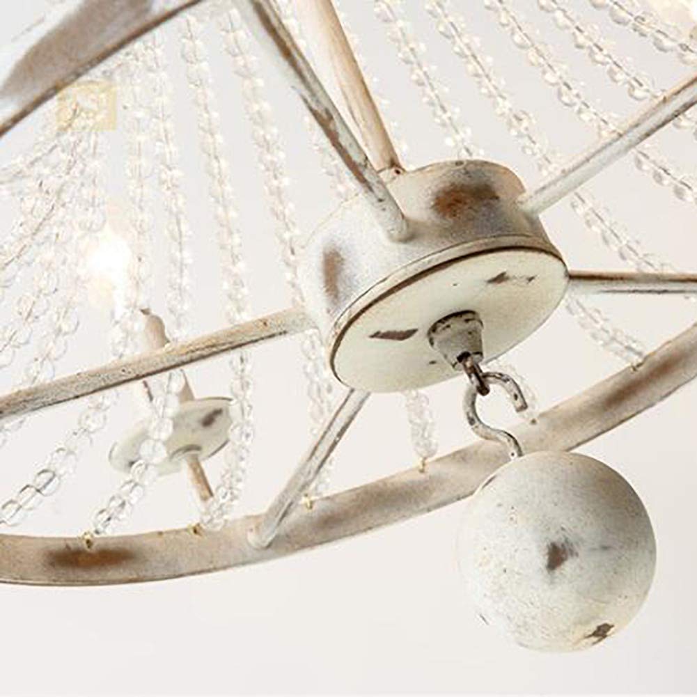 Żyrandol w stylu wiejskim w stylu vintage z kryształową girlandą, rustykalna lampa sufitowa do jadalni zardzewiałe wykończenie, Shabby Chic zawieszenie na wyspie kuchennej w stylu wiejskim - biały r