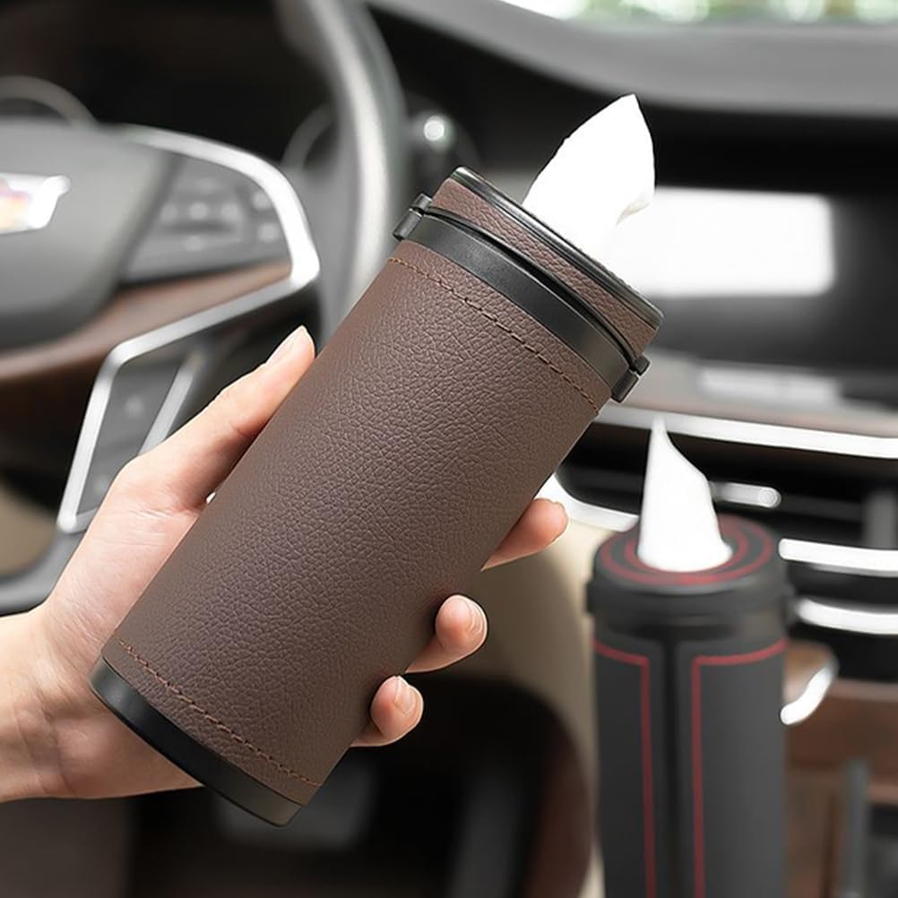FAVOMOTO 2Pcs Tissues Cylinder Cover-Car Tissue Tube-PU Leather Round Tissues Dispenser Box- Creative Tissue Holder Cup- Paper Towel Cover Napkin Organizer