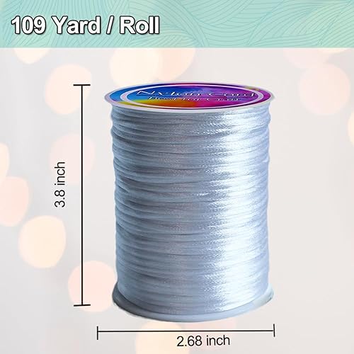 Miniatura 2 de Ewparts Cuerda de nailon blanco para hacer pulseras de 0.079 pulgadas, cuerda de nailon satinado de 110 yardas, cuerda para hacer joyas, collar,