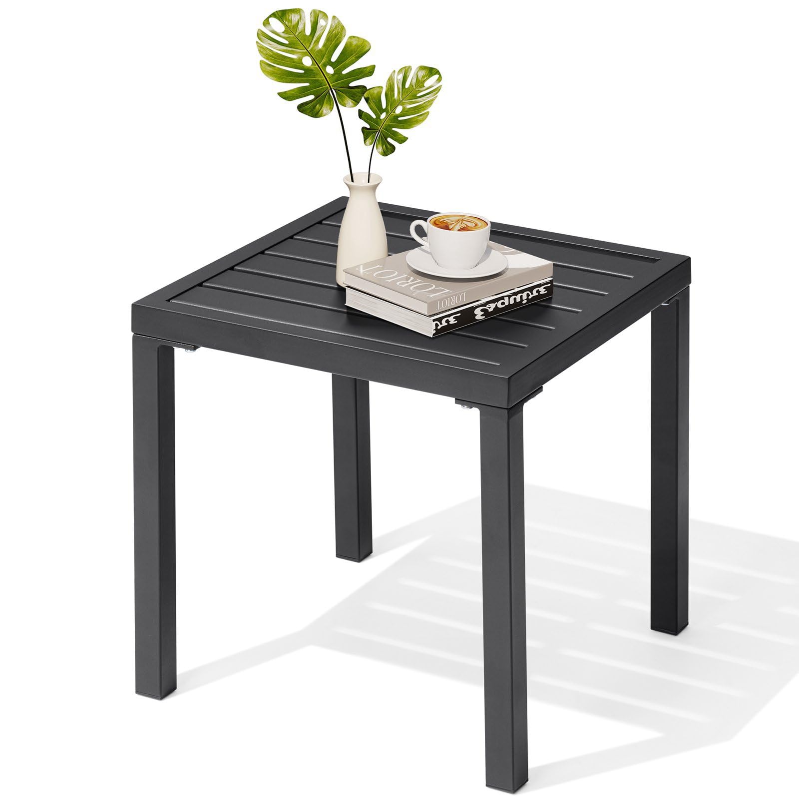 Crestlive Products Outdoor Side Table, Black Small Square Metal End Table with Easy Assembly, Weather Resistant Design for Pool Patio Balcony
