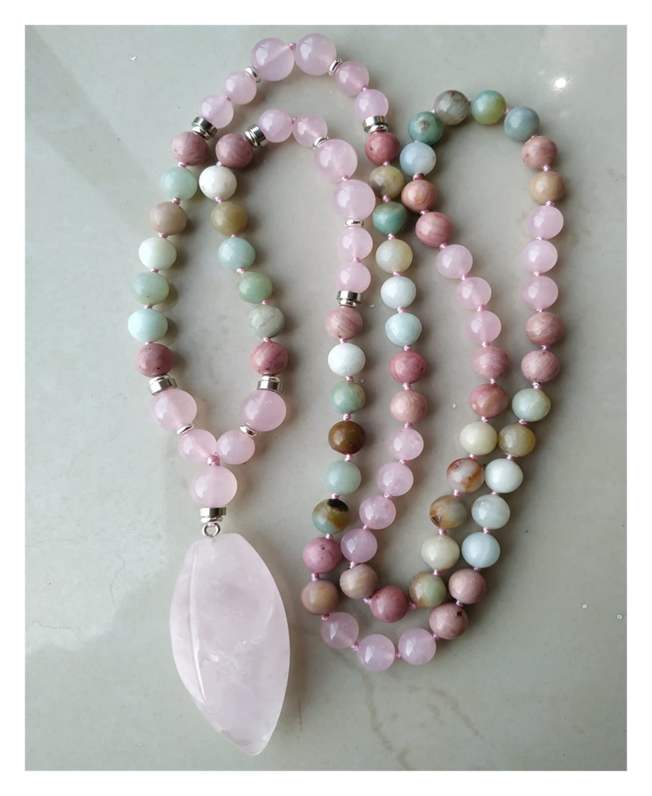 1pc Quarzo Rosa Sospensione Perle Pietra collane Fatte a Mano in Reiki