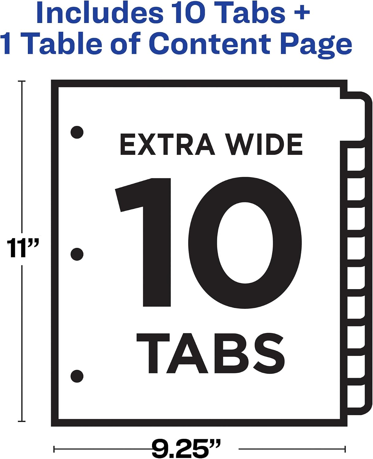 Avery Extrawide Ready Index Dividers, Laser/Ink Jet, 9.5 x 11 Inches, Assorted, 10 Tabs, 1 Set (11165)