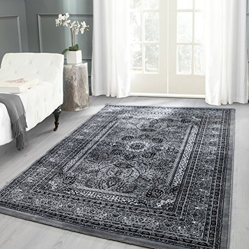 Carpettex Kurzflor Teppich Orientalisch Läufer Wohnzimmerteppich Klassisch Optik Grau 80 x 150 cm -...