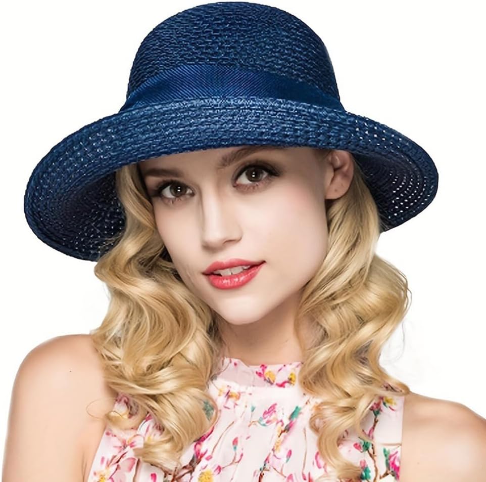 Sombrero de paja para mujer con ala ancha y protección UV miniatura 1