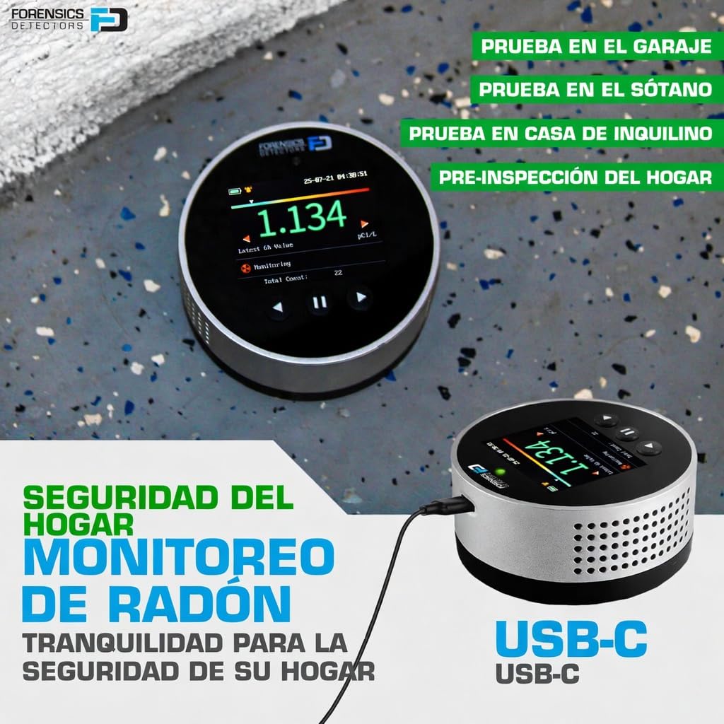 Detector de Radón de Forensics | para Inquilinos y Propietarios | Vida útil del Sensor de 20 años