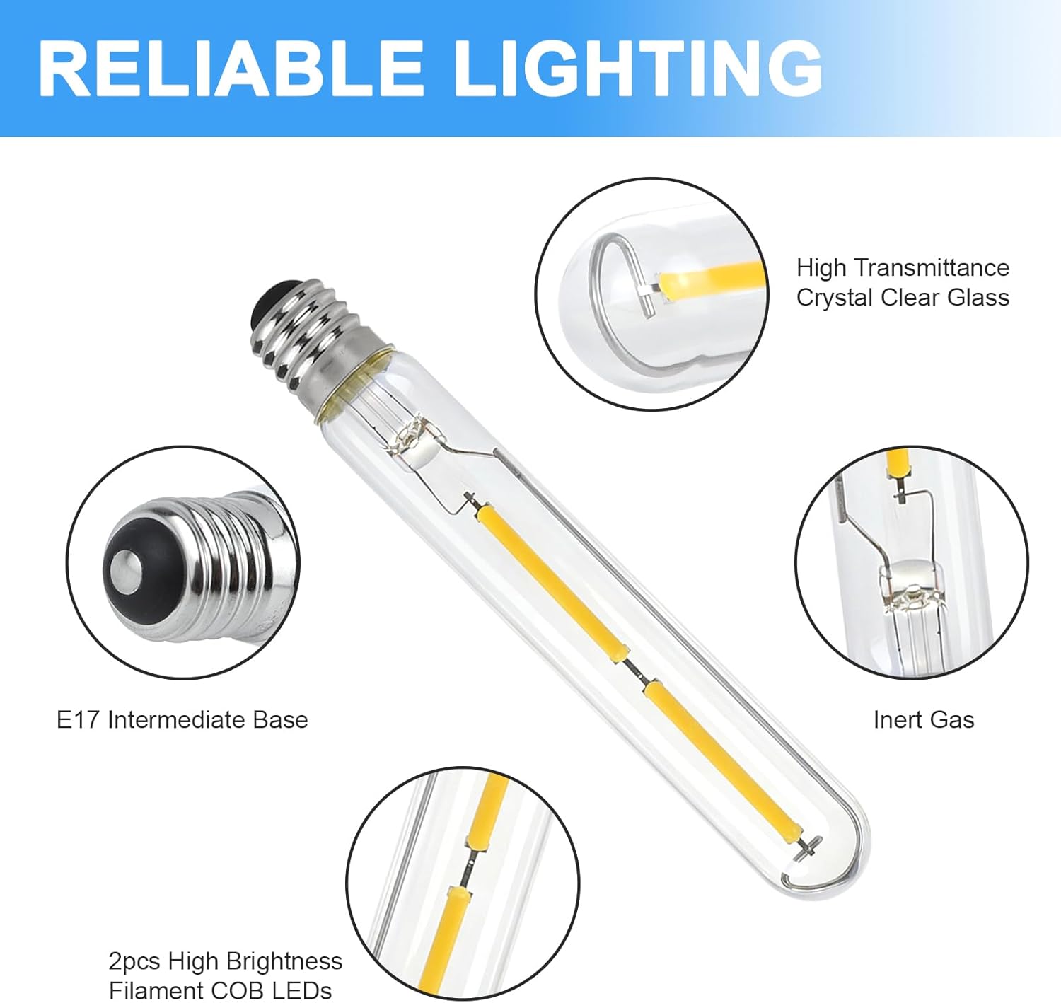 (4 Pack) T6.5 4W LED Tube Light Bulbs for Exit Sign Light, Refrigerator, Freezer Light Bulb 120V、4W、E17 Base