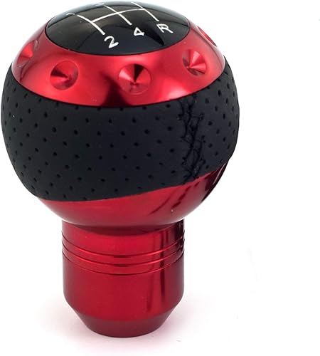 Pomo de palanca de cambios de 5 velocidades, mango manual de aluminio cubierto de cuero para la mayoría de transmisiones MT, color rojo