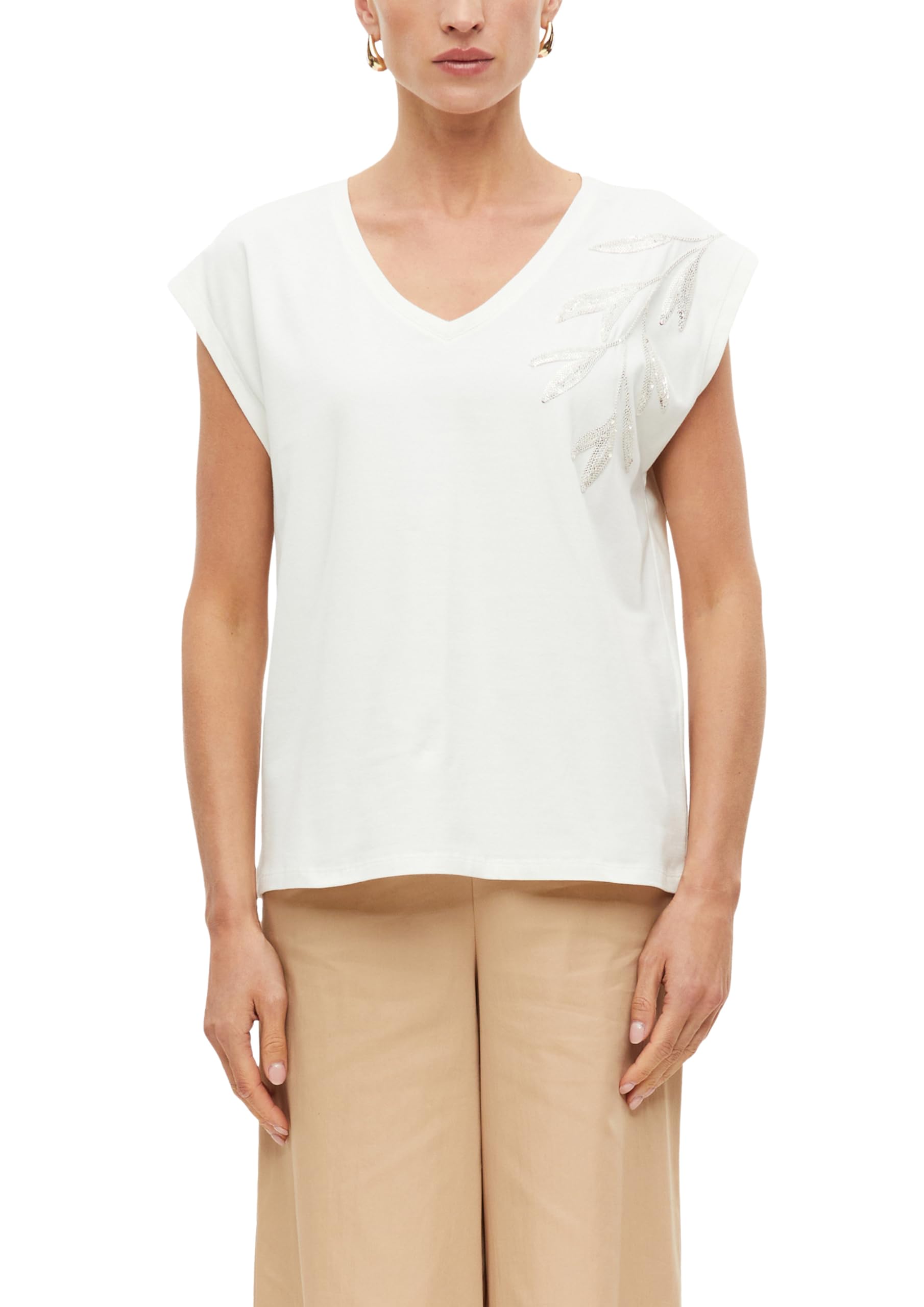 s.Oliver Women's 2178371 T-Shirt with Sequins (Pack of 1), White, 14