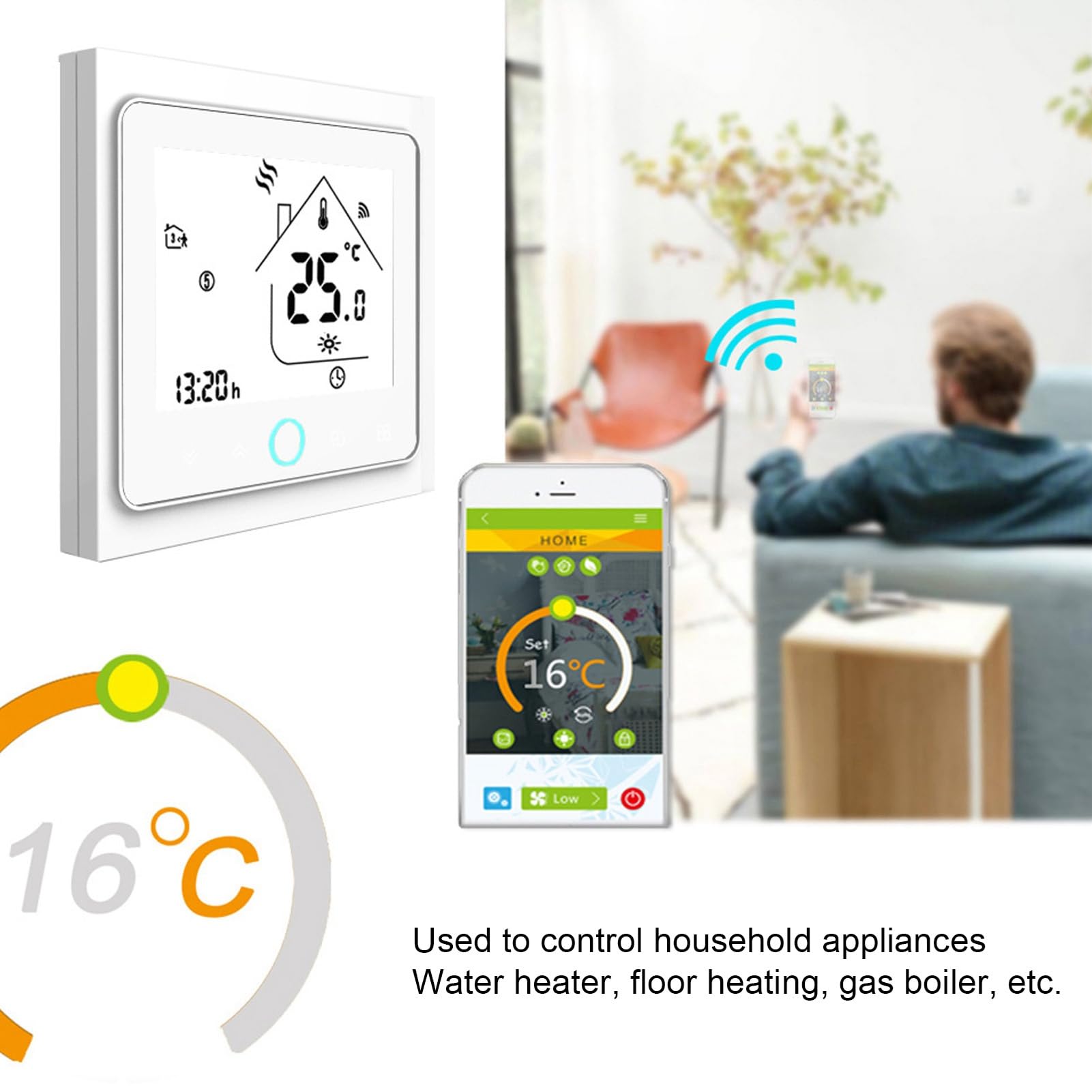 Termostato con Telecomando Regolatore di Temperatura Vocale Smart WIFI per Installazione Smart Home 95-240 VAC 1 unità
