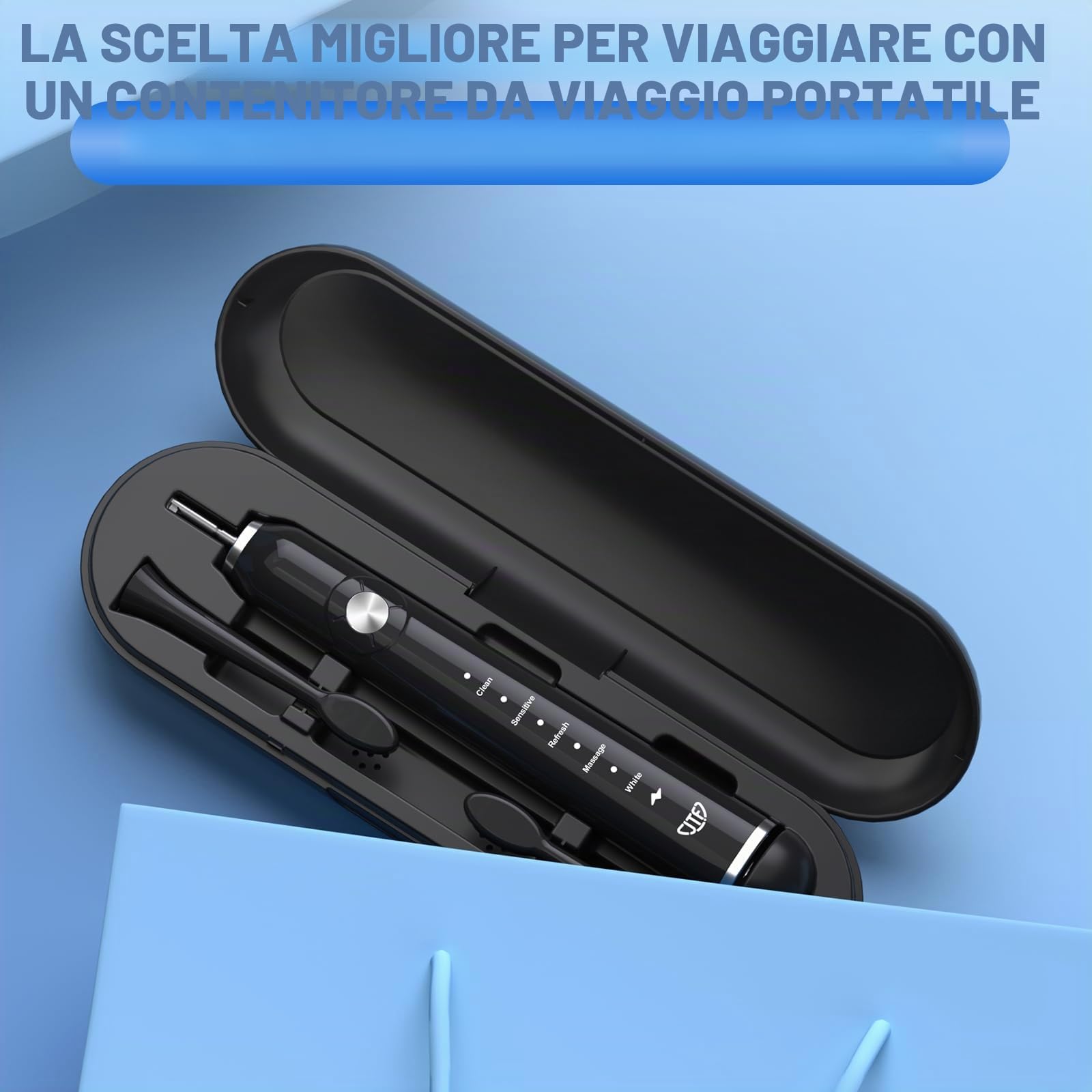 JTF Spazzolino Elettrico Sonico Adulti con 5 Modalità di Spazzolamento, Spazzolini Elettrici ad Ultrasuoni Impermeabile IPX7, 6 Testine, Timer e Custodia Spazzolino da Viaggio
