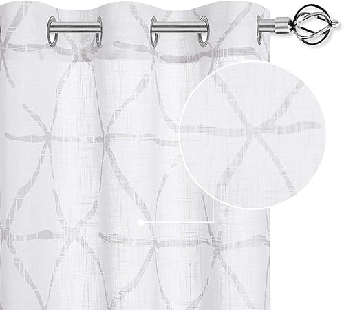 StangH Cortinas semitraslúcidas blancas  Paneles de cortina transparentes con aspecto de lino, diseño de triángulo, cortinas de privacidad para sala