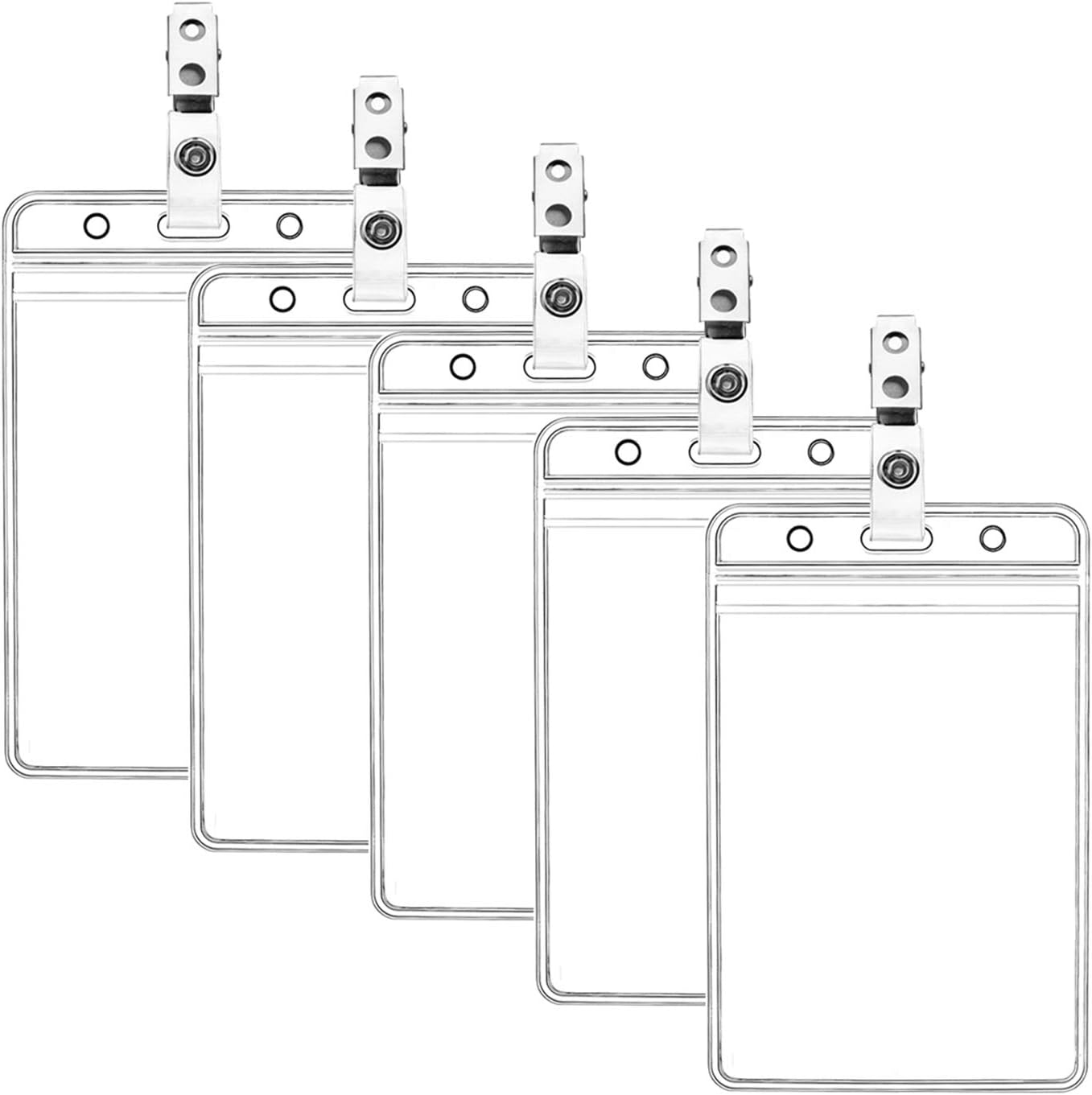 Waterproof Horizontal ID Badge Holder Horizontal Clear PVC Name Holder Tags with Badge Clip Straps (2 Pack,Horizontal) : Office Products