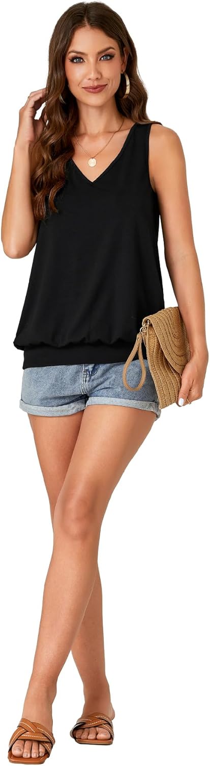 Umenlele Women’s Casual Banded Bottom Cami Shirt V Neck Sleeveless Loose Summer Tank Top Camisole - Image 6