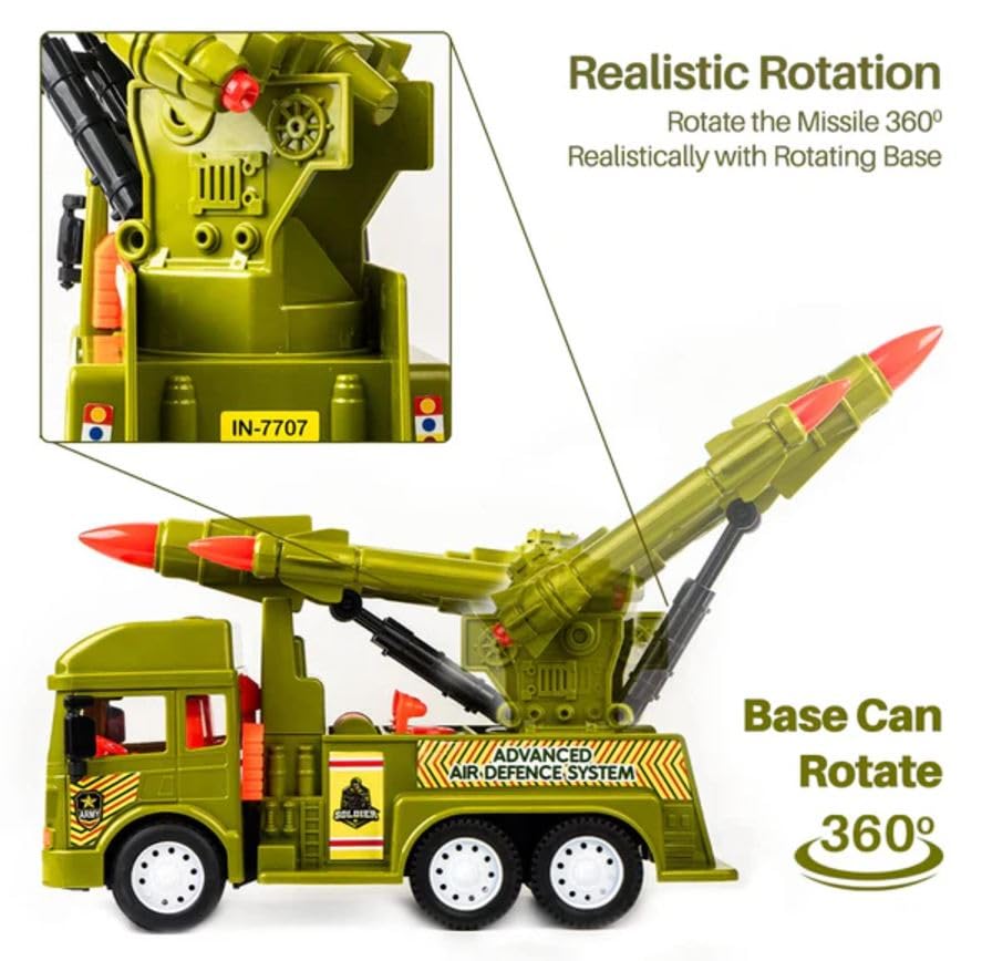 Image of SHIPEASE Friction Powered Military Truck with Missile Launcher for 3+ Year Kids Boys Girls Army Force Toy Truck Pull Back Vehicles Toys(Multicolor)