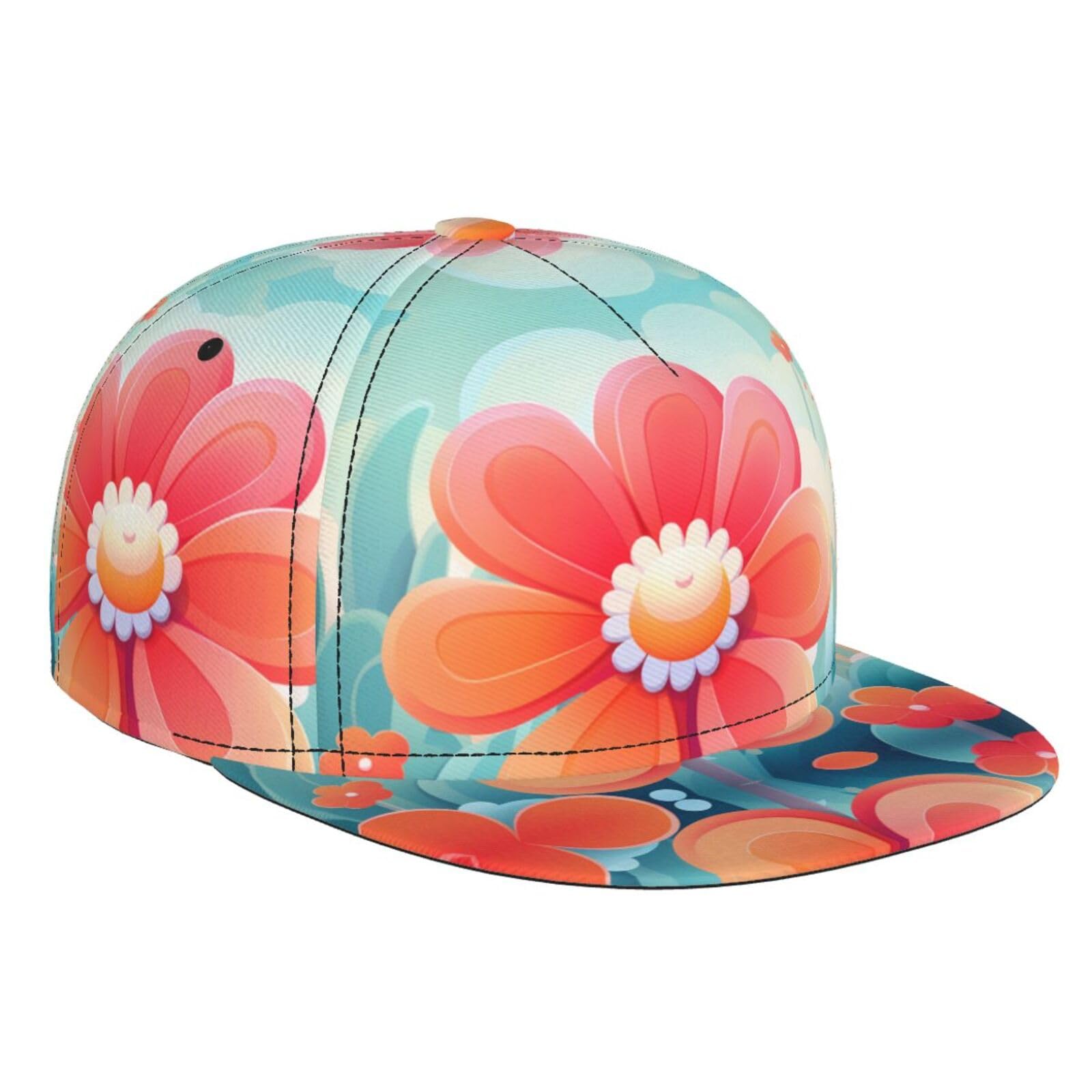 Flowery Printed Flat-Brim Baseball Cap: Outdoor Travel, Daily Commuting, Sun Protection, Breathable Sun Hat Black