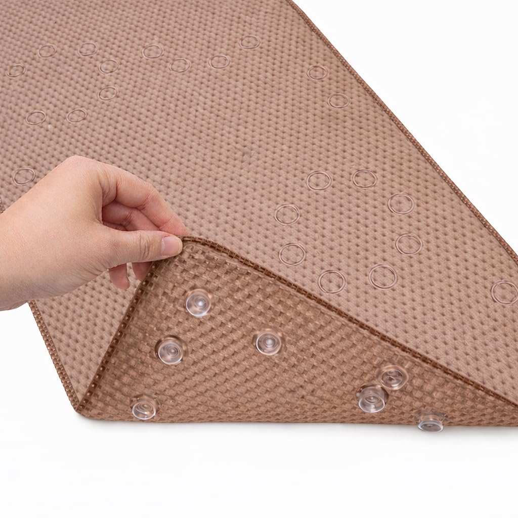 Luxury Non Slip Bath Mat Non-Slip Soft Foam Bath Mats for Bathtub, Bath Mat with Drain Holes, Suction Cups; 91x43cm, Taupe