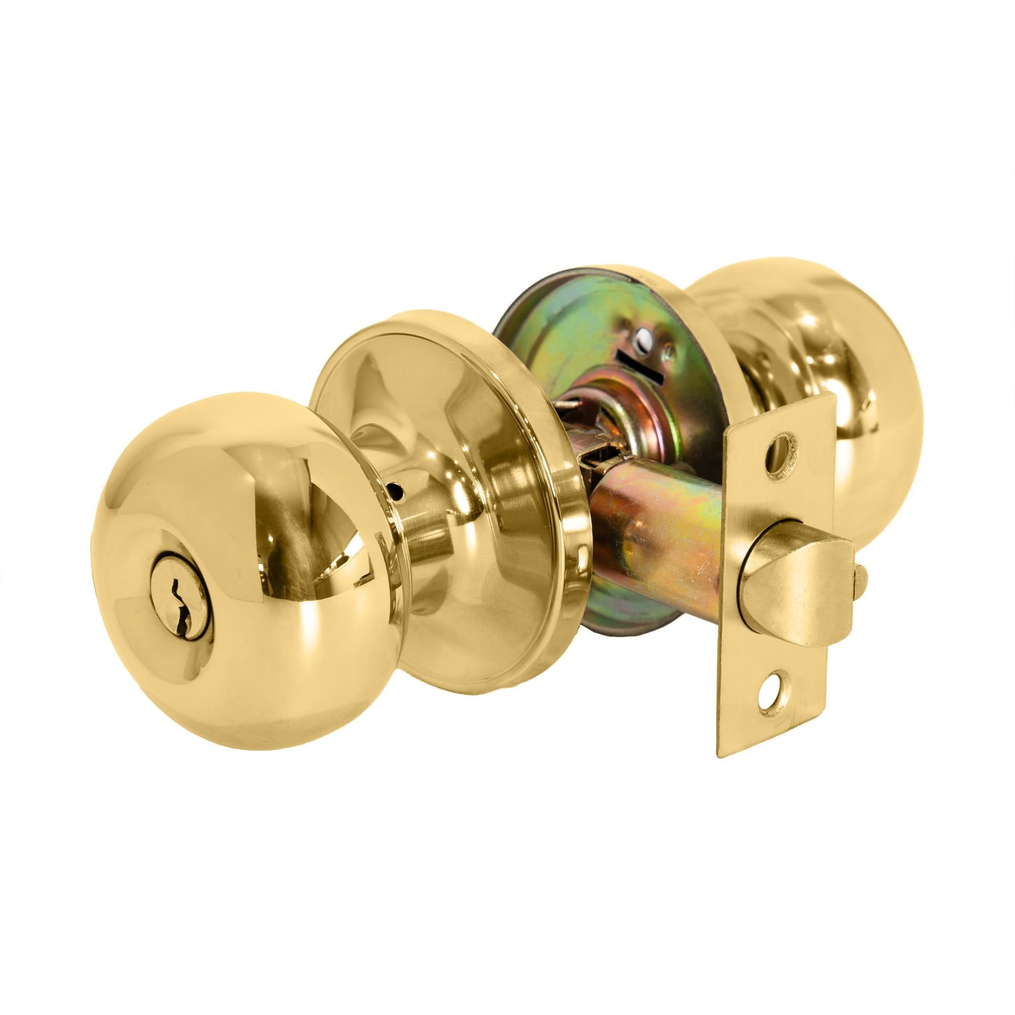Xfort Polished Brass Bello Entrance Knob Set Door Knob With Lock For Internal Wooden Doors, Complete Set With Tubular Latch And 3 Keys
