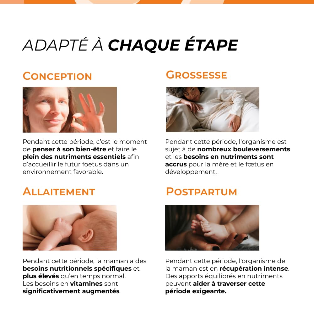Complexe Maternité Plus Assimilable que l'Acide Folique - CUURE - 45 Jours - Conception, Grossesse et Allaitement - 15 Actifs de Haute Qualité - Vitamine B9, B12, D, Iode, Zinc - Fabriqué en France