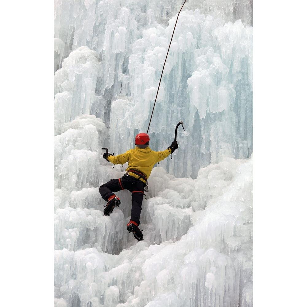 Pitaara Box Ice Climber On Steep Frozen Waterfall | Peel & Stick Vinyl Wall Sticker for Bedroom & Living Room | 18 x 27.7 inch (46 x 70 cms)
