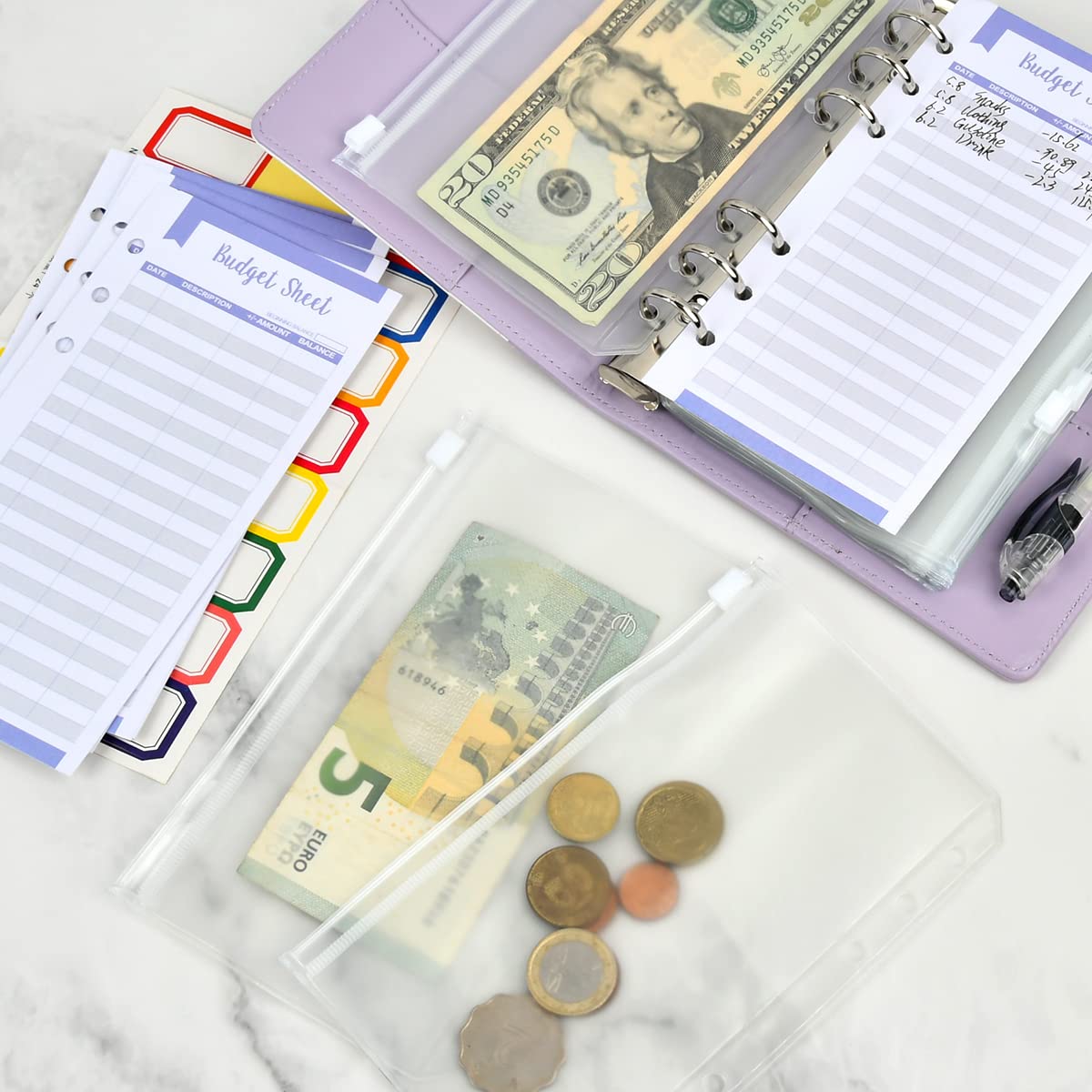 Kieszenie A6, 15 sztuk, 6 otworów, PCW, segregator, kieszenie na zamek błyskawiczny, kieszeń na dokumenty, segregator, przechowywanie pieniędzy, do planera notebooka, wkładane strony, worek na luźne